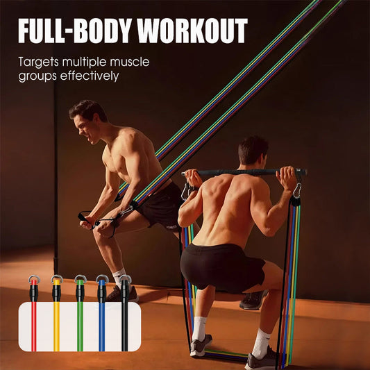 13 darabos ellenállás-gumi szett fogantyúkkal az otthoni edzőteremhez