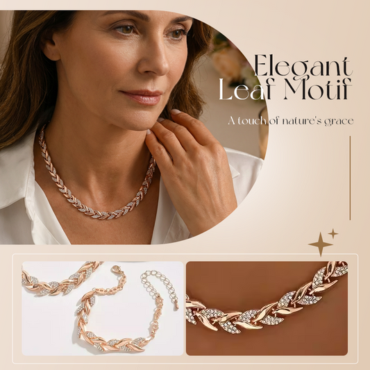 🍃 Levélmintás ékszerszett – Nyaklánc + Karkötő | Természetes elegancia, mindennapi viseletre ✨