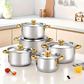 🍳 5 darabos rozsdamentes acél edénykészlet üvegfedéllel – tartós, egyenletes hőeloszlás és elegáns kialakítás ✨
