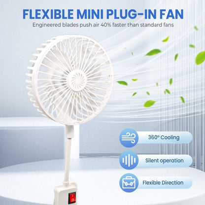 🔌 Rugalmas mini dugaszolható ventilátor – 360°-ban hajlítható nyak | USB-ről táplált, rendkívül kompakt, csendes hűtés – ideális íróasztalra, utazáshoz és kollégiumi használatra 🌬️✨