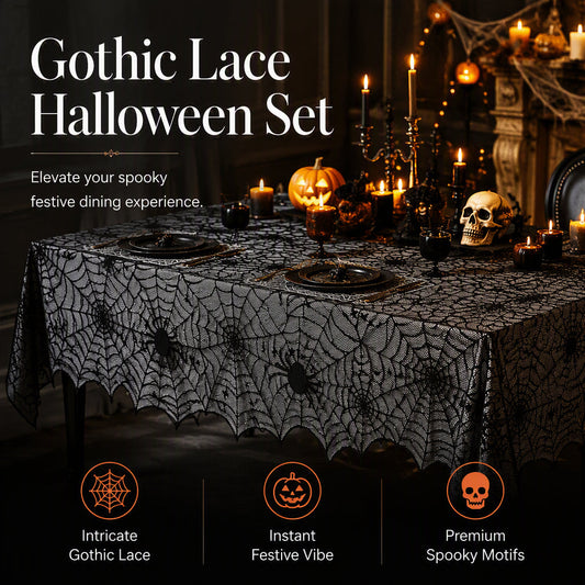 Ijesztő halloweeni mintás asztalterítő és szalvétakészlet