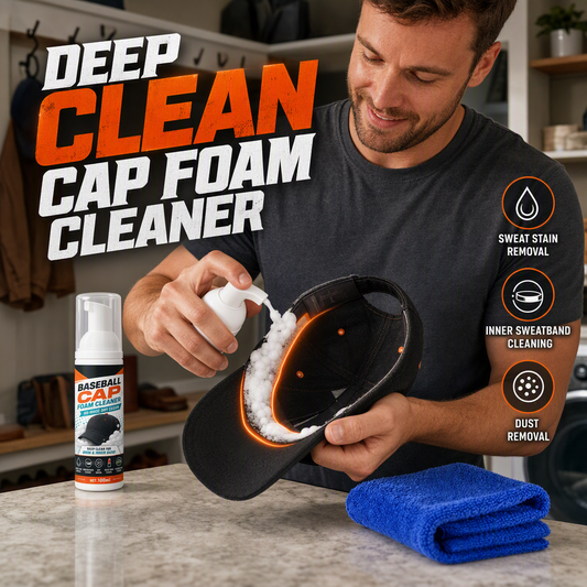 🧼 Öblítés nélküli baseball‑sapka habtisztító spray – Hatékonyan eltávolítja az izzadság‑ és porfoltokat
