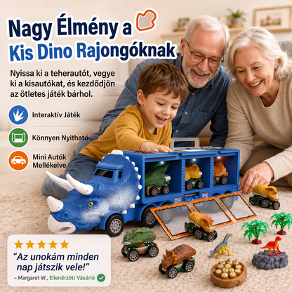 🦖🚚 Interaktív dínó szállító teherautó: Mozgó kaland és képességfejlesztés ✨🧠