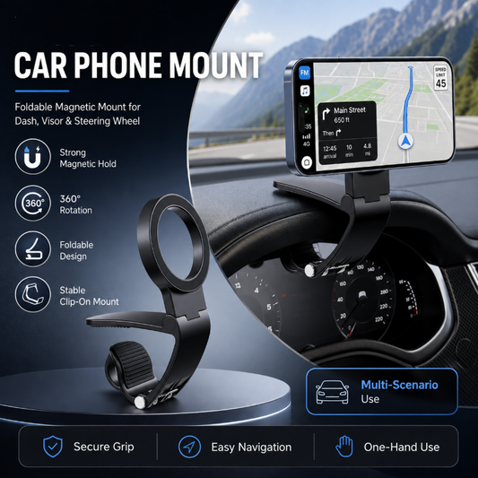 🚗📱 Összecsukható, mágneses autós telefon tartó – 360°-os elforgatás és stabil rögzítés