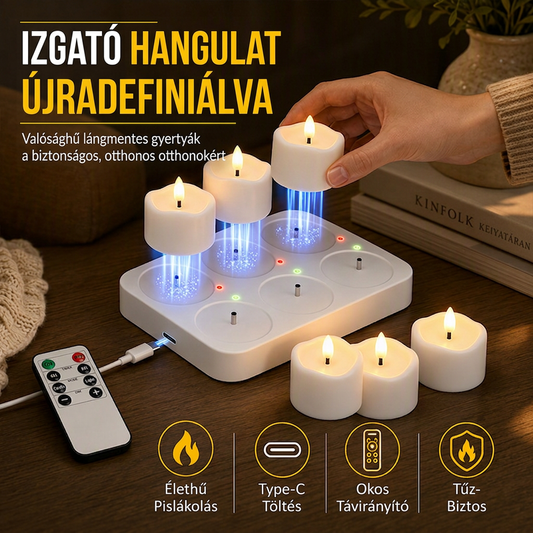 🕯️ Lángmentes LED gyertya – Tealight, újratölthető, otthoni hangulat 📦