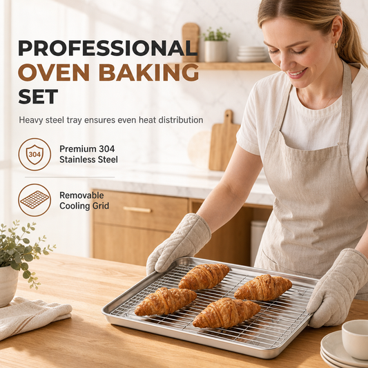 Téglalap alakú rozsdamentes acél sütőtálca rácsos hűtőrácсsal – sokoldalú sütőtartozék sütéshez és grillezéshez 🍰