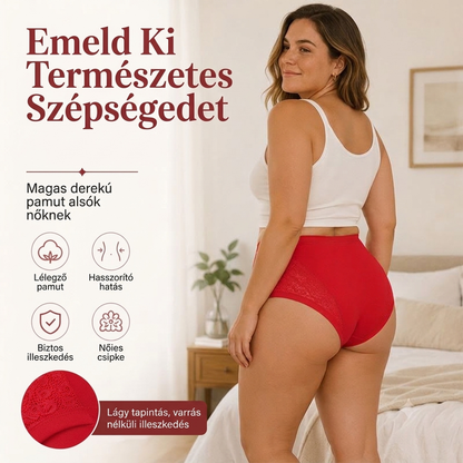 💕 Plus Size, Magas derekú, Pamut, Szivárgásgátló Bugyi | Egész napos Kényelem